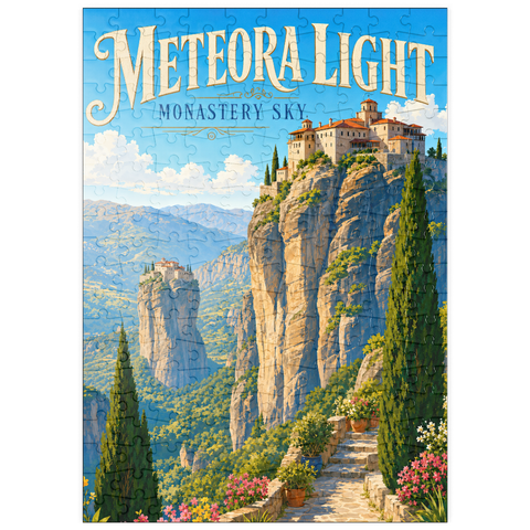 Darstellung des Puzzle Motivs Das Kloster Meteora – Majestät am Himmel puzzleplate Meteora Monastery Sky Majesty 200 Puzzle