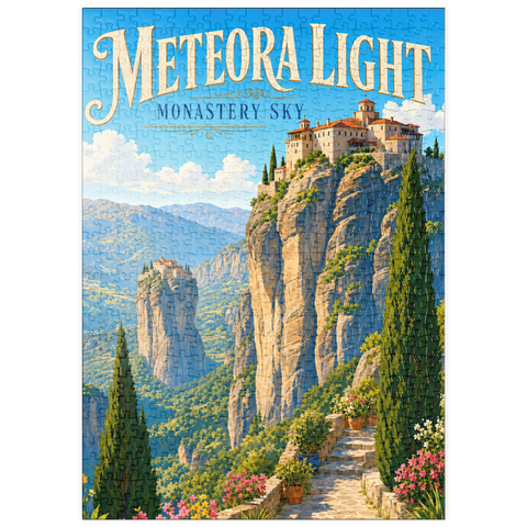 Darstellung des Puzzle Motivs Das Kloster Meteora – Majestät am Himmel puzzleplate Meteora Monastery Sky Majesty 500 Puzzle