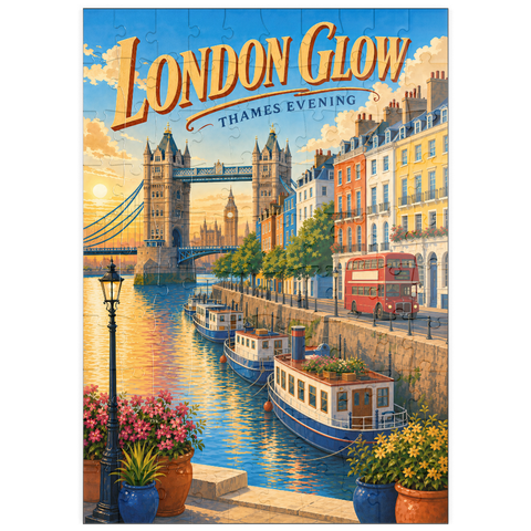 Darstellung des Puzzle Motivs Abendliche Abenddämmerung über der Themse in London puzzleplate London Thames Evening Glow 100 Puzzle