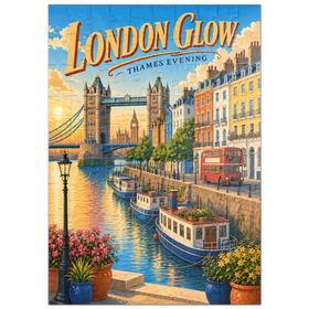 Darstellung des Puzzle Motivs Abendliche Abenddämmerung über der Themse in London - Puzzleteile: 100