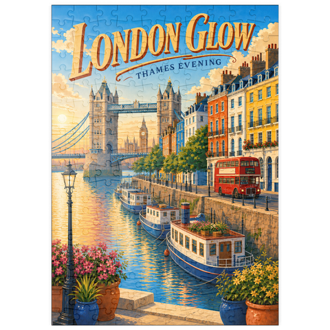 Darstellung des Puzzle Motivs Abendliche Abenddämmerung über der Themse in London puzzleplate London Thames Evening Glow 200 Puzzle