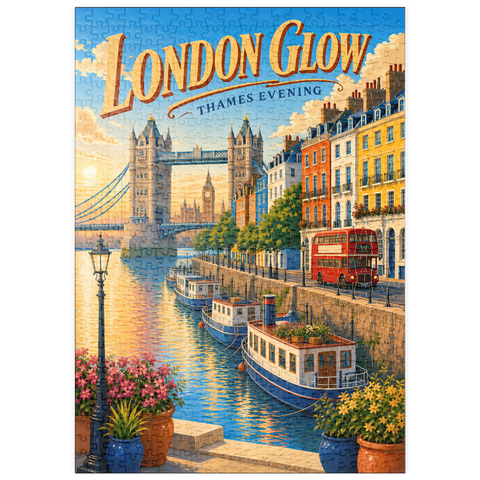 Darstellung des Puzzle Motivs Abendliche Abenddämmerung über der Themse in London puzzleplate London Thames Evening Glow 500 Puzzle