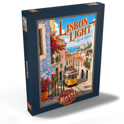 Darstellung des Puzzle Motivs Lissabonner Straßenbahn – Charme der Küste Lisbon Tram Coastal Charm 200 Puzzle Schachtel Ansicht2