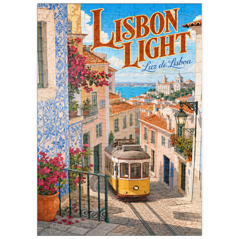 Darstellung des Puzzle Motivs Lissabonner Straßenbahn – Charme der Küste puzzleplate Lisbon Tram Coastal Charm 200 Puzzle