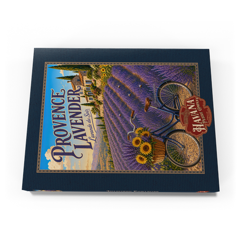 Darstellung des Puzzle Motivs Charm „Lavendel bei Sonnenuntergang in der Provence“ Provence Lavender Sunset Charm 100 Puzzle Schachtel Ansicht3