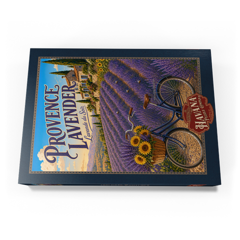 Darstellung des Puzzle Motivs Charm „Lavendel bei Sonnenuntergang in der Provence“ Provence Lavender Sunset Charm 500 Puzzle Schachtel Ansicht3