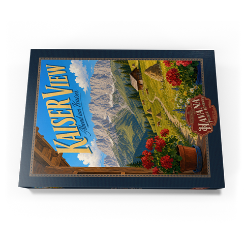 Darstellung des Puzzle Motivs Die Kaisergebirge – die Ruhe der Almwiesen Kaiser Mountains Alpine Meadow Serenity 1000 Puzzle Schachtel Ansicht3