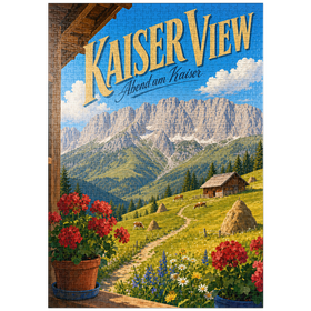 Darstellung des Puzzle Motivs Die Kaisergebirge – die Ruhe der Almwiesen - Puzzleteile: 1000