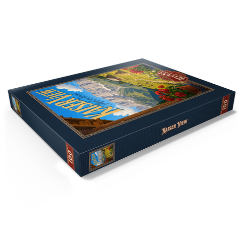 Darstellung des Puzzle Motivs Die Kaisergebirge – die Ruhe der Almwiesen Kaiser Mountains Alpine Meadow Serenity 100 Puzzle Schachtel Ansicht1