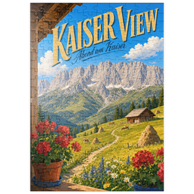 Darstellung des Puzzle Motivs Die Kaisergebirge – die Ruhe der Almwiesen - Puzzleteile: 200