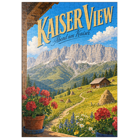 Darstellung des Puzzle Motivs Die Kaisergebirge – die Ruhe der Almwiesen - Puzzleteile: 500