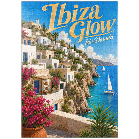 Darstellung des Puzzle Motivs Ibiza Küstendorf Golden Glow puzzleplate Ibiza Coastal Village Golden Glow 1000 Puzzle
