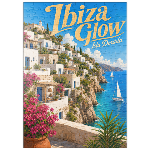 Darstellung des Puzzle Motivs Ibiza Küstendorf Golden Glow puzzleplate Ibiza Coastal Village Golden Glow 200 Puzzle