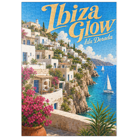 Darstellung des Puzzle Motivs Ibiza Küstendorf Golden Glow puzzleplate Ibiza Coastal Village Golden Glow 500 Puzzle