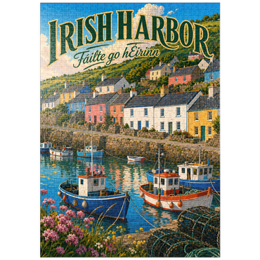 Darstellung des Puzzle Motivs puzzleplate Irish Harbor Coastal Village Charm 1000 Puzzle