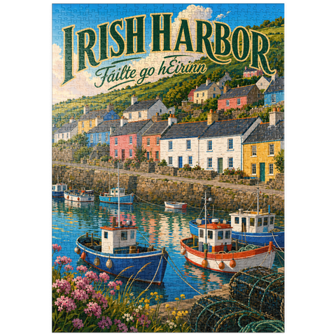 Darstellung des Puzzle Motivs Der Charme eines irischen Küstendorfes puzzleplate Irish Harbor Coastal Village Charm 1000 Puzzle