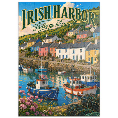 Darstellung des Puzzle Motivs Der Charme eines irischen Küstendorfes puzzleplate Irish Harbor Coastal Village Charm 100 Puzzle