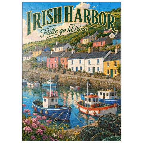 Darstellung des Puzzle Motivs Der Charme eines irischen Küstendorfes puzzleplate Irish Harbor Coastal Village Charm 200 Puzzle