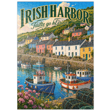 Darstellung des Puzzle Motivs puzzleplate Irish Harbor Coastal Village Charm 500 Puzzle