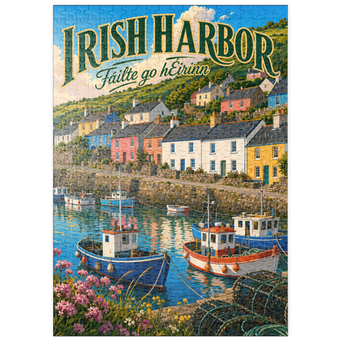 Darstellung des Puzzle Motivs Der Charme eines irischen Küstendorfes puzzleplate Irish Harbor Coastal Village Charm 500 Puzzle