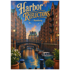 Darstellung des Puzzle Motivs Sonnenuntergang am Hamburger Hafen - Puzzleteile: 1000