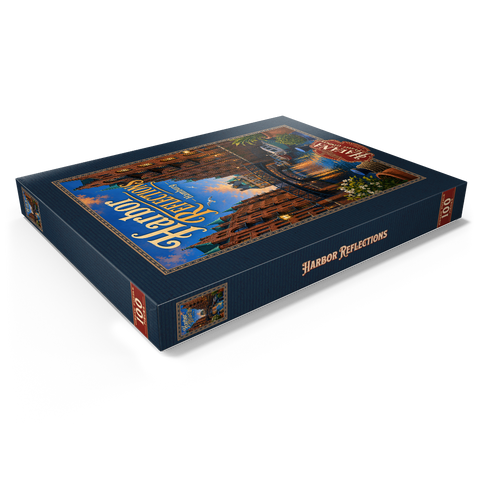 Darstellung des Puzzle Motivs Sonnenuntergang am Hamburger Hafen Hamburg Harbor Sunset Reflections 100 Puzzle Schachtel Ansicht1