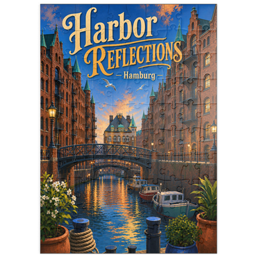 Darstellung des Puzzle Motivs puzzleplate Hamburg Harbor Sunset Reflections 100 Puzzle