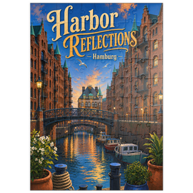 Darstellung des Puzzle Motivs Sonnenuntergang am Hamburger Hafen - Puzzleteile: 100