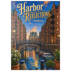 Darstellung des Puzzle Motivs Sonnenuntergang am Hamburger Hafen - Puzzleteile: 200
