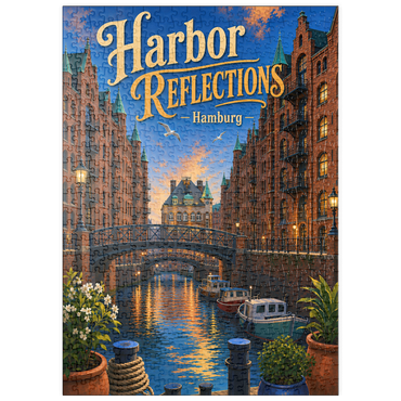 Darstellung des Puzzle Motivs puzzleplate Hamburg Harbor Sunset Reflections 500 Puzzle
