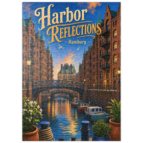 Darstellung des Puzzle Motivs Sonnenuntergang am Hamburger Hafen - Puzzleteile: 500