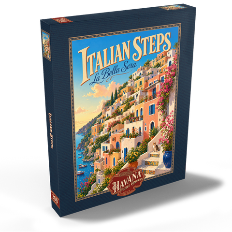 Darstellung des Puzzle Motivs Der Charme des Sonnenuntergangs an der italienischen Küste Italian Steps Coastal Sunset Charm 200 Puzzle Schachtel Ansicht2