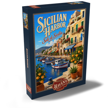 Darstellung des Puzzle Motivs Sicilian Harbor Coastal Charm 1000 Puzzle Schachtel Ansicht2