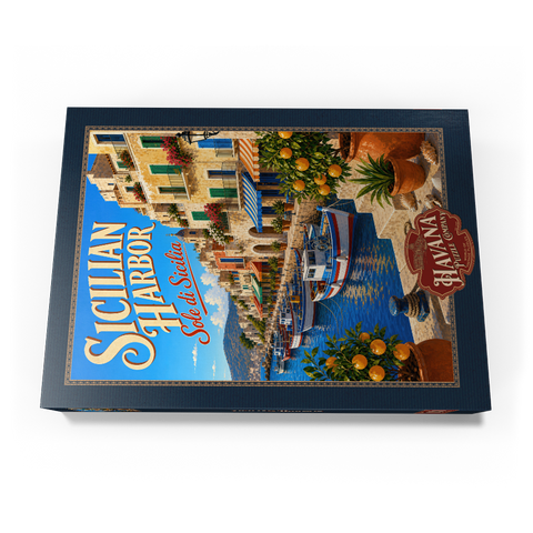 Darstellung des Puzzle Motivs Der Charme der sizilianischen Küstenhäfen Sicilian Harbor Coastal Charm 1000 Puzzle Schachtel Ansicht3