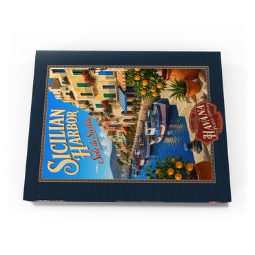 Darstellung des Puzzle Motivs Sicilian Harbor Coastal Charm 200 Puzzle Schachtel Ansicht3