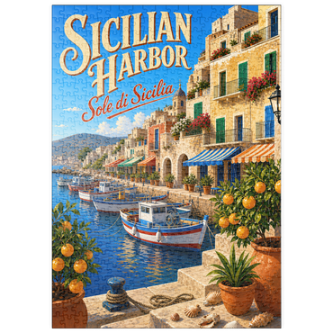 Darstellung des Puzzle Motivs puzzleplate Sicilian Harbor Coastal Charm 500 Puzzle