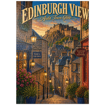 Darstellung des Puzzle Motivs puzzleplate Edinburgh Castle Old Town Glow 1000 Puzzle