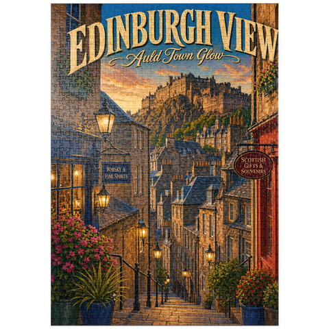 Darstellung des Puzzle Motivs Edinburgh Castle – Lichterglanz in der Altstadt puzzleplate Edinburgh Castle Old Town Glow 1000 Puzzle