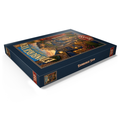 Darstellung des Puzzle Motivs Edinburgh Castle – Lichterglanz in der Altstadt Edinburgh Castle Old Town Glow 100 Puzzle Schachtel Ansicht1