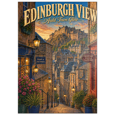 Darstellung des Puzzle Motivs puzzleplate Edinburgh Castle Old Town Glow 100 Puzzle