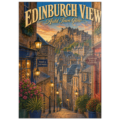 Darstellung des Puzzle Motivs Edinburgh Castle – Lichterglanz in der Altstadt puzzleplate Edinburgh Castle Old Town Glow 100 Puzzle