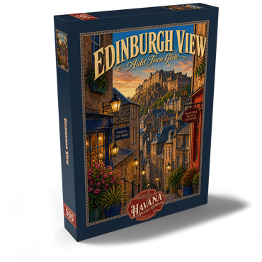 Darstellung des Puzzle Motivs Edinburgh Castle Old Town Glow 500 Puzzle Schachtel Ansicht2