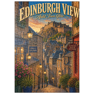 Darstellung des Puzzle Motivs puzzleplate Edinburgh Castle Old Town Glow 500 Puzzle