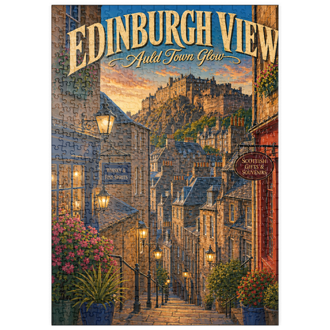 Darstellung des Puzzle Motivs Edinburgh Castle – Lichterglanz in der Altstadt puzzleplate Edinburgh Castle Old Town Glow 500 Puzzle