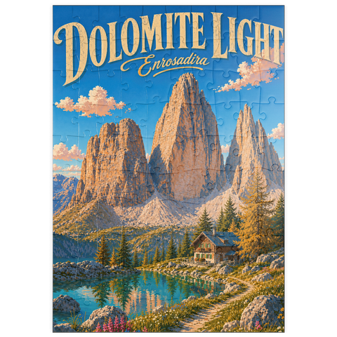 Darstellung des Puzzle Motivs Dolomiten – Die Ruhe der Alpenseen puzzleplate Dolomites Alpine Lake Serenity 100 Puzzle