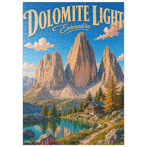 Darstellung des Puzzle Motivs Dolomiten – Die Ruhe der Alpenseen puzzleplate Dolomites Alpine Lake Serenity 500 Puzzle