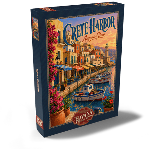 Darstellung des Puzzle Motivs Hafen von Kreta – Abendrot über der Ägäis Crete Harbor Aegean Sunset Glow 1000 Puzzle Schachtel Ansicht2