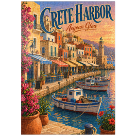 Darstellung des Puzzle Motivs Hafen von Kreta – Abendrot über der Ägäis - Puzzleteile: 1000