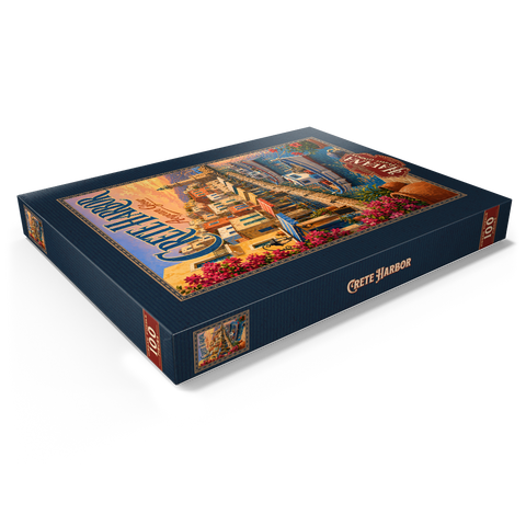 Darstellung des Puzzle Motivs Hafen von Kreta – Abendrot über der Ägäis Crete Harbor Aegean Sunset Glow 100 Puzzle Schachtel Ansicht1