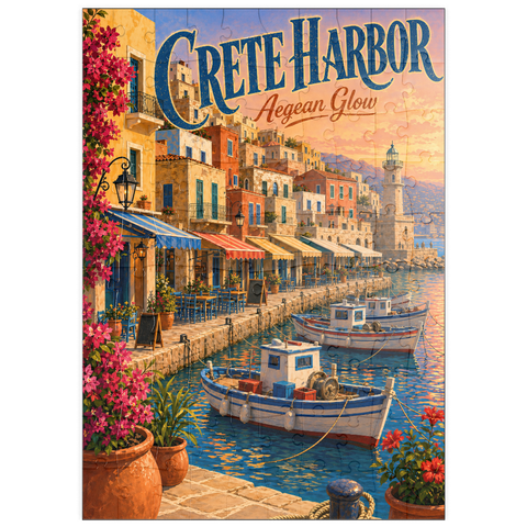 Darstellung des Puzzle Motivs Hafen von Kreta – Abendrot über der Ägäis puzzleplate Crete Harbor Aegean Sunset Glow 100 Puzzle
